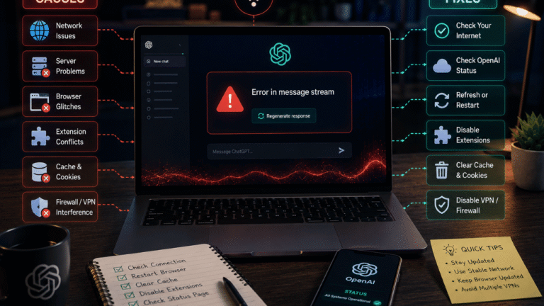 ChatGPT Error in Message Stream: Causes & Fixes (2026)